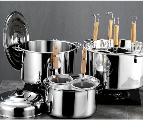 Stockpots Heavy Duty Pasta Cooker, Stainless Steel Multi-Cookware Set W/Inserts Colander Cooktops for Home Kitchen Commercial Restaurant, Multipots * Pasta Pots.D-5Holes