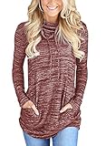Bdcoco Women's Cowl Neck Long Sleeve Casual Tunic Sweatshirt Tops with Pockets