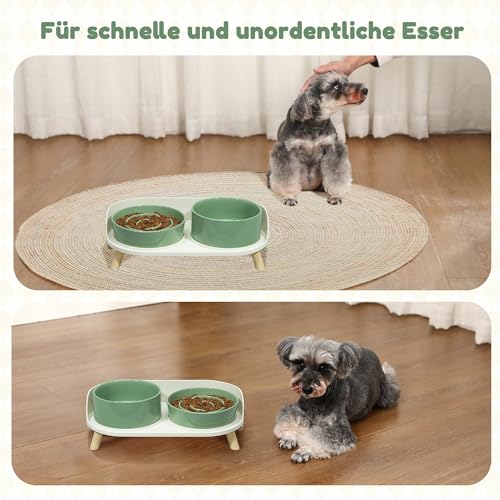 Antischlingnapf Hund Keramik Napfset erhöht - Hundenapf für langsames Fressen - Doppel-Fressnapf für kleine und mittelgroße Hunde - Futternapf & Wassernapf mit rutschfestem Ständer