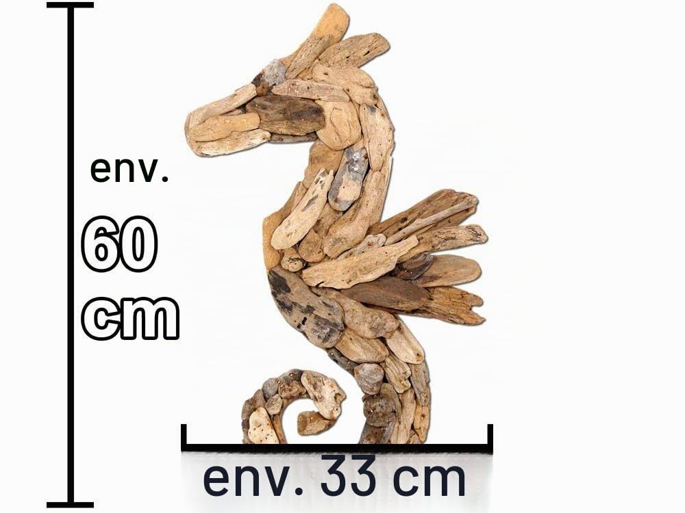 FBA_1325 Décoration murale en bois flotté avec hippocampe (60 cm)