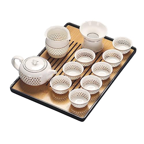 ティーセット 茶器 セット 急須 湯呑み 番茶器セット 茶道具 磁器 ガラス 透明 茶盤付き 和風 贈り物中国茶盤 お茶 茶器 茶盆 茶台收藏 おしゃれ オフィス 家庭用 旅行ティーセット プレゼント 贈りもの プレゼント お礼 来客 (ホワイト8)