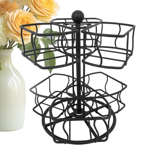 Tea Organiser Carousel | 6-Compartment Rotating Metal 2-Tier Organiser, Teabags Container Sweetener Holder, for Home Office Kitchen Cabinet Pantry Apartment