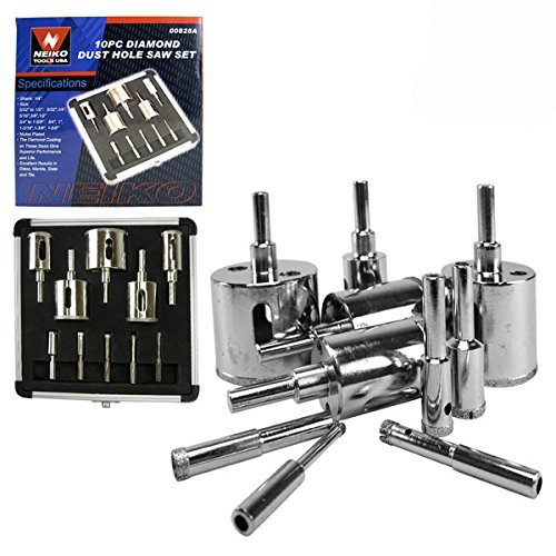 Neiko 10Piece Diamond Dust Hole Saw Set with Aluminum Case, 5/32 to 1