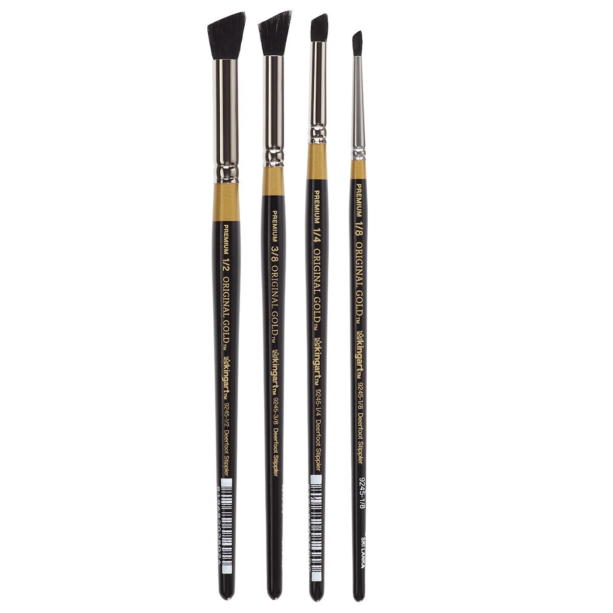 KINGART B-123 Premium 4 szt. Original Gold 9245 seria DEERFOOT STIPPLER zestaw pędzli artystycznych, rosyjski Fitch naturalne włosy, do akrylu, akwareli, farb olejnych i gwaszowych, rozmiary: 1/8,