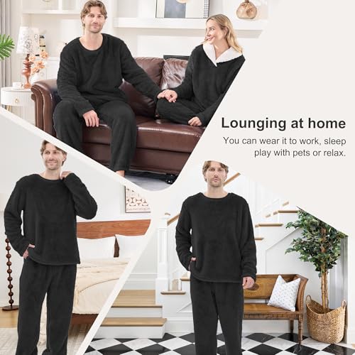 Fleece Mens Pajamas Set, Big and Tall Fluffy Adult Pjs Sets with Tops and Bottoms Fuzzy Warm Soft Winter Loungewear4