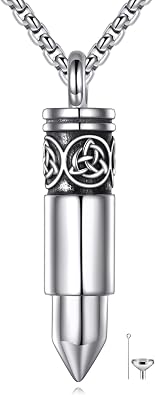 KQF Urn Necklace for Ashes 925 Sterling Silver Bullet Cremation Pendant Celtic Memorial Ashes Jewelry Gift for Men Women