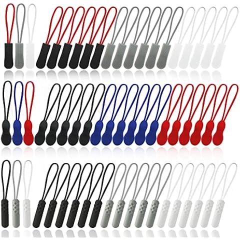 60 Pieces Zipper Pulls Nylon Zip Tags Cord Pulls Zipper Extension for Backpack, Universal Zip Slider Replacement Puller Kit for Clothes, Tents, Trolley Cases, Traveling Cases (3 Styles) Cover