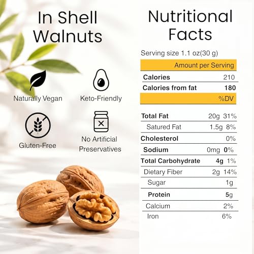 Image of In Shell Walnuts (2.5 Lbs.) - Large Natural California Walnuts - Great Source of Omega 3 - Fresh New Crop - Bursting with Flavor - Farm Fresh Nuts Brand