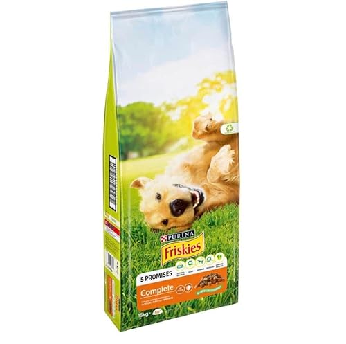 Friskies Purina Complete Pienso para Perro, 5 Promises Pollo y Buey con Verduras, 15Kg