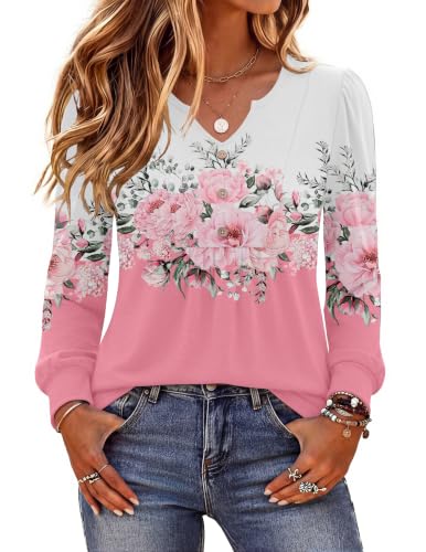 Image of Zeagoo Womens Long Sleeve Tops Fall V Neck Shirt Casual Pleated Tunic Top