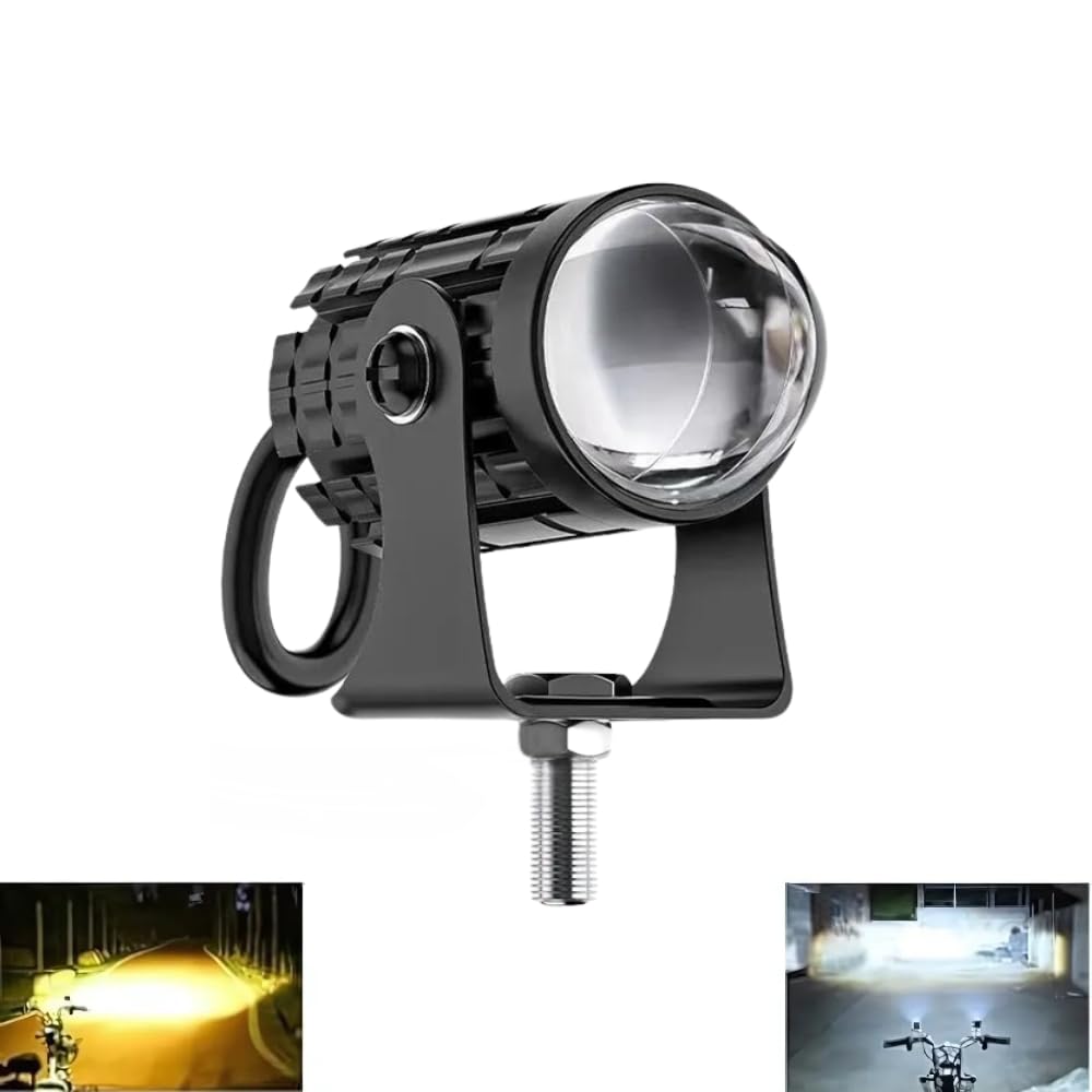 Autozap Mini Driving Fog Light Lamp Projector lens Spotlight Led Motorcycle Headlight Two Colors Motorbike Lighting System (12V, 30W) for Bike, car, tuck, van, tractor Pack of 1 White, Yellow-image-1
