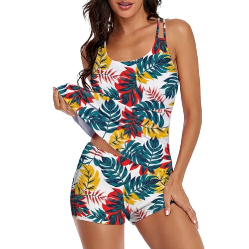 Image of Urchics 2026 Women Two Piece Tankini Swimsuit Tummy Control Plus Size Long Torso Top and High Waisted Boyshorts Bathing Suits