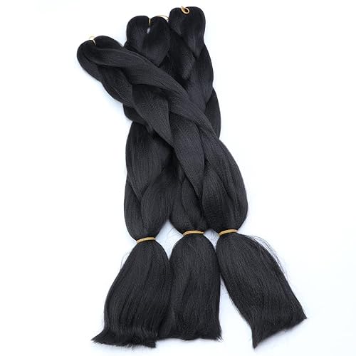 Miniatura 7 de Extensiones de cabello de trenzas jumbo, 3 unidades, color negro puro, 24 pulgadas, 3.53 ozunidad para trenzado de caja torcida (1B negro)