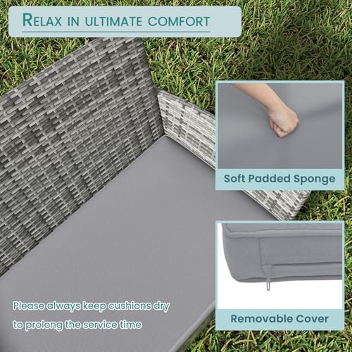 ORALNER 4 Pieces Patio Furniture Set, Outdoor Wicker Conversation Set, Rattan Chairs Loveseat with Soft Cushion and Glass Table for Balcony Porch Backyard Garden Poolside (Gray) - Image 4