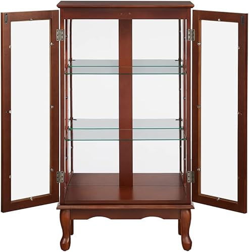 Miniatura 5 de Curio Gabinete Curio Diapaly iluminado con estantes ajustables y panel trasero de espejo, puertas de vidrio templado (cereza, nogal, roble de 3