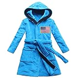 American flag embroidered boy bathrobe child home gown pajamas coral velvet blue free embroidered...
