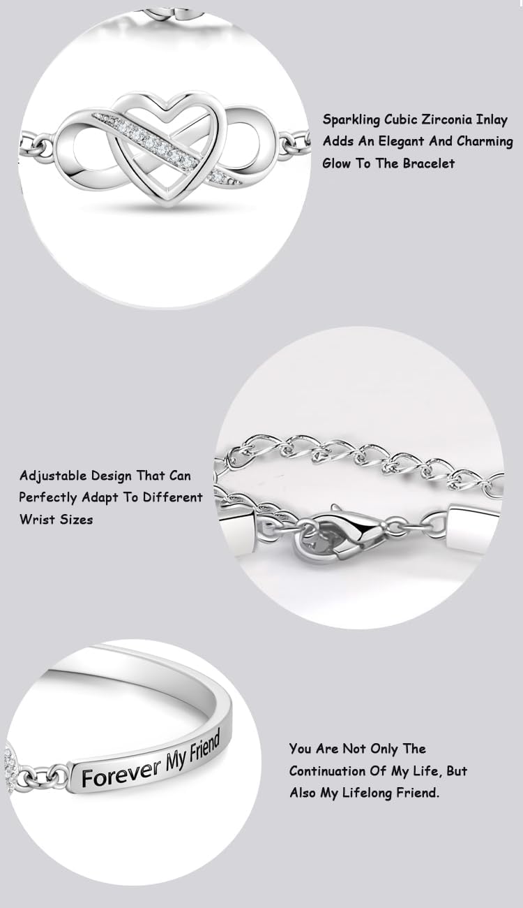 To My Daughter-Infinity Forever Love Heart Bracelet, Always My Daughter Forever My Friend Stainless Steel Engraved Bangle Bracelets From Mom Cubic Zirconia Adjustable Inspirational Gift Jewelry - Image 3