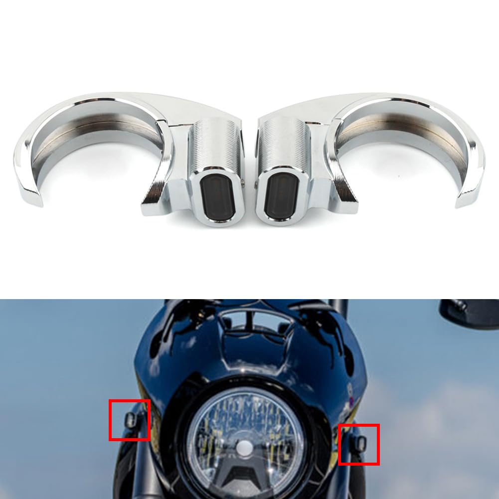 GZYF Motorcycle Front Turn Signal LED Amber Light 49-51mm Fork Mounted Clamp for Harley Davidson V-ROD Dyna for Street bob Breakout for Softail Aluminium Chrome