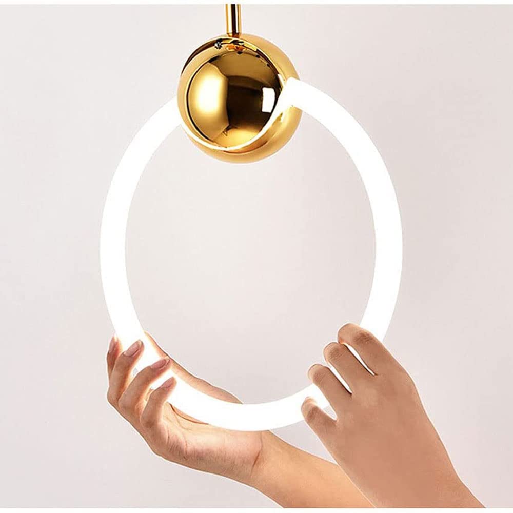 Hertl Lámpara colgante nórdica moderna,Lámpara colgante de arte de hierro redondo creativo,Lámpara de un solo cabezal con anillo dorado for cocina, isla, dormitorio, comedor