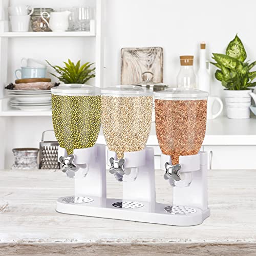 Generico Dispenser triplo for cereali - Confezione da 3 contenitori grandi for cereali da 2 litri, ermetici, Dispenser commerciale for alimenti secchi con 3 contenitori(White)