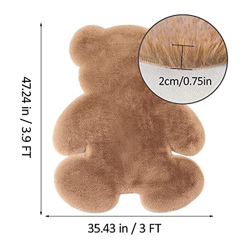 Tennola 3X3.9Ft Small Bear Shaggy Rug,Soft Fluffy Faux Sheepskin Fur Rug Fuzzy Shag Area Rug Cute Plush Carpet For Nursery Kids Girls Bedroom Room Aesthetic Living Room Floor Home Decor Khaki thumb #1