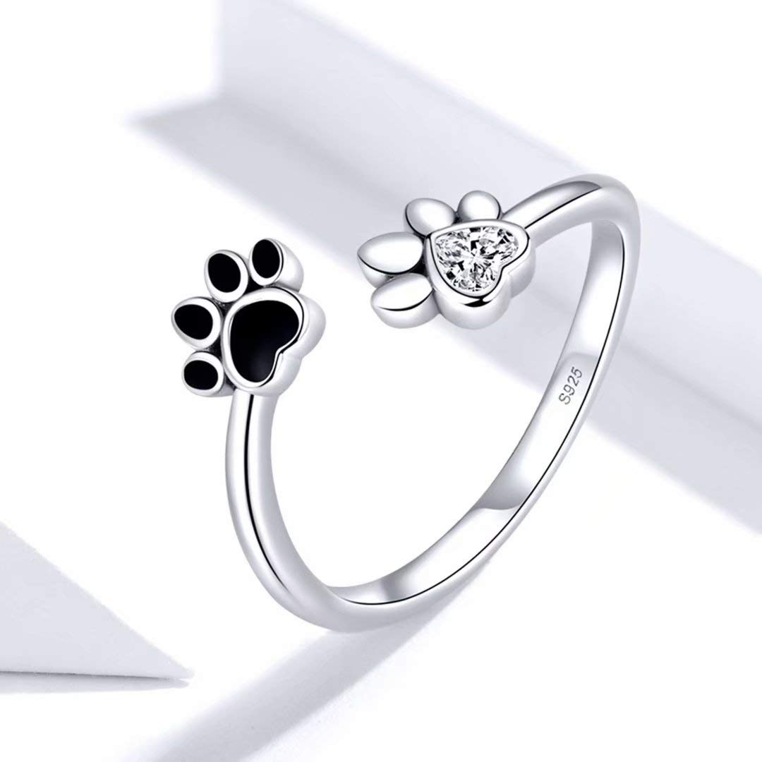 Qings Anello di Apertura Dell'Impronta Dell'Animale Domestico Anello in Argento Sterling 925 Con Zircone Regolabile per Mamma e Moglie