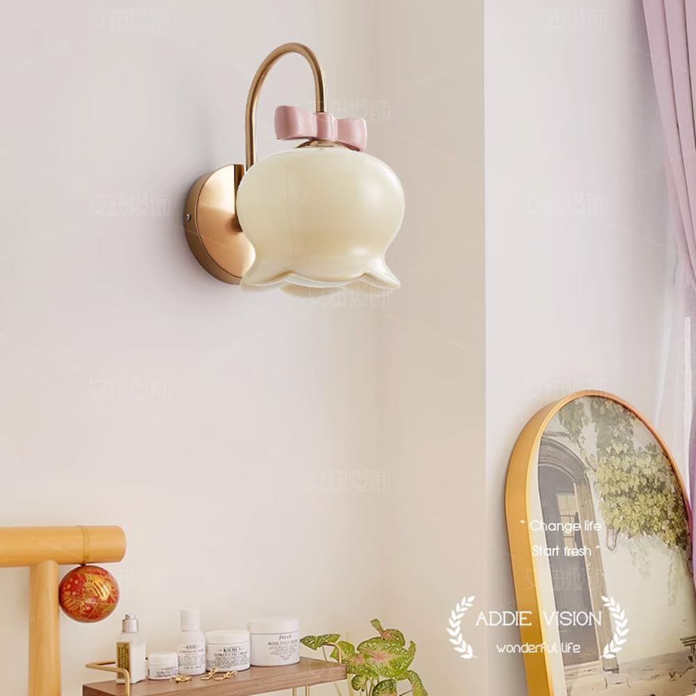 Kinkiety ścienne do wnętrz pokój dziecięcy lampa ścienna dla dziewcząt sypialnia z białym mlecznym szkłem urocza kokarda różowa chromowana złota lampki nocne do salonu dziecięcego przedszkola lampa