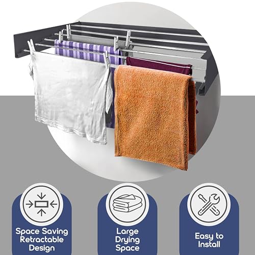 HYK Wall Mounted Clothes Airer - Foldable Clothes Drying Rack - 35kg Capacity - Indoor & Outdoor Use Easy to Install - Retractable Drying Rack for Laundry, Bedroom, Garden (WHITE, 120 CM) - Image 5