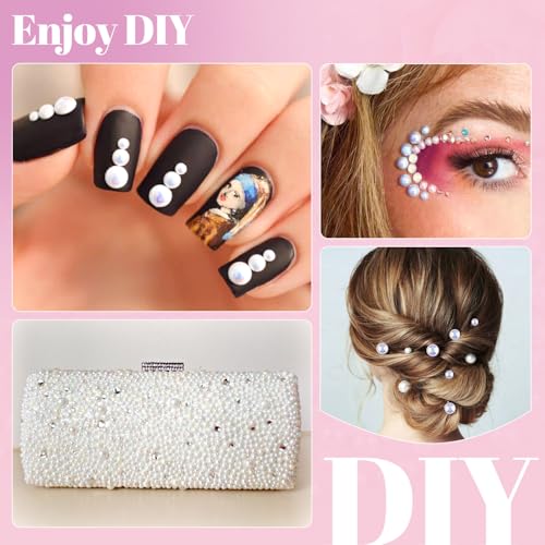 Image of 13000Pcs Flatback Pearls for Crafting (White AB), Assorted Size 2 /3 /4 /5 /6 /8 /10mm Half Pearl with 3Pcs 10ml B7000 Jewelry Glue, Bedazzling Bead for DIY Crafts Clothing Tumblers Shoes Nail Art