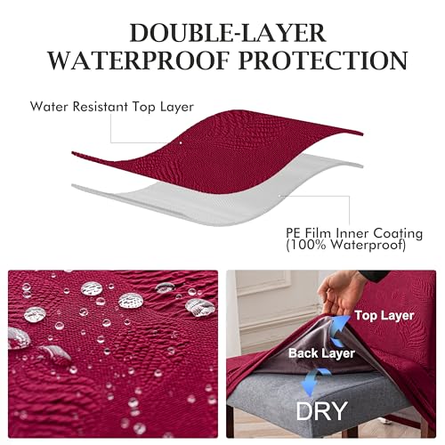 Image of Waterproof Dining Chair Cover Set of 4,Kitchen Chair Cover,Wine | Stretch Dining Room Chair Slipcovers with Leaf Jacquard,Removable Kitchen Chair Protector for Home,Restaurant,Banquet