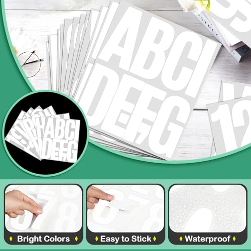 Image of Qilery 32 Sheets 5 Inch Letter and Number Stickers Self Adhesive Vinyl Letters Alphabet Stickers Big Font Letters Number Tags for School Classroom Home Mailbox Decor (White)