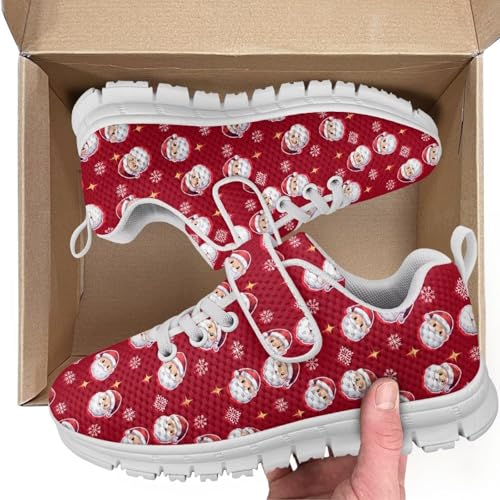 Christmas Cute Santa Claul Pattern Little Kid Boys Shoes Non Slip Lightweight Breathable Comfortable Sport Athletic Running Tennis Sneakers（White Sole）2