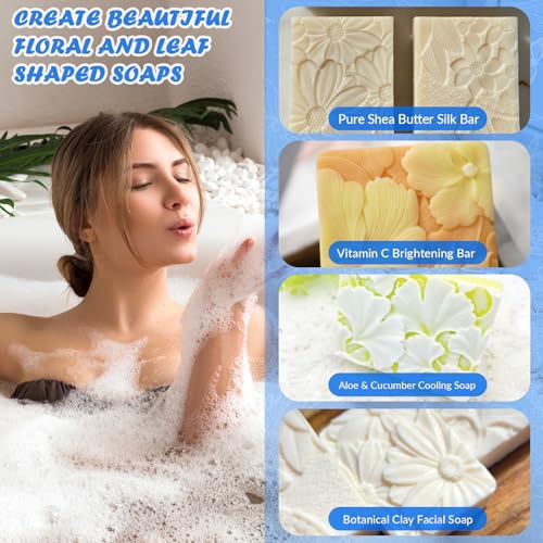 Image of HKNMTT 2Pcs Soap Molds Silicone 3D Rectangle Flower Pattern Silicone Mold | 4-Cavity Floral Molds for Handmade Soap Shower Steamer Bath Lotion Shampoo Chocolate Bars DIY Craft Non-Stick Food Grade