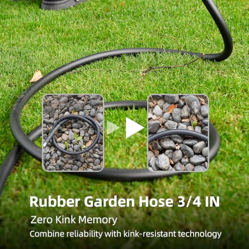 Image of Guitrees 2026 Upgraded Garden Hose 25FT x 3 /4 inch, Heavy Duty Rubber Water Hose with Five Layered Braiding, Swivel male and female Nickel-plated Brass Fittings, 1200PSI Burst, 300PSI Working (Black)