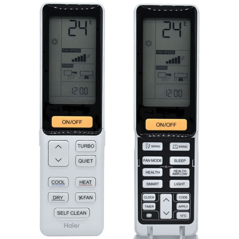 Front and back view of the Haier Air Conditioner replacement remote control 0010402886AJ.