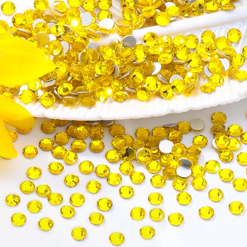 Image of Citrine Flatback Rhinestones SS10 (2.7-2.8mm), 1440pcs Yellow Glass Nail Gems, Non Hotfix Rhinestones for Nails, Crafts, Clothing, DIY Bling Decorations