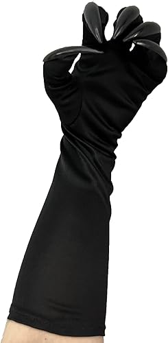 Miniatura 6 de HANSAMU Disfraz de Halloween de gato y mujer, guantes de garra, guantes de pata de uñas largas, guantes de fiesta negros, garras de gato, accesorios