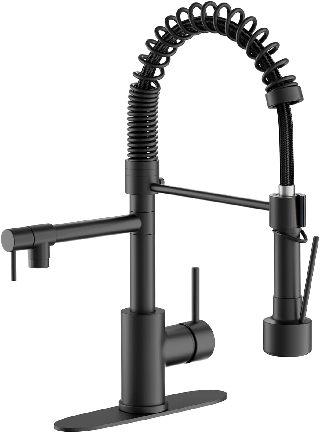 Dual Spout Kitchen Faucet with Pull Down Sprayer, Matte Black Stainless Steel Commercial Sink Faucet, Single Handle, 1 or 3 Hole Install, for Farmhouse RV Laundry Utility Wet Bar Black Dual Spout