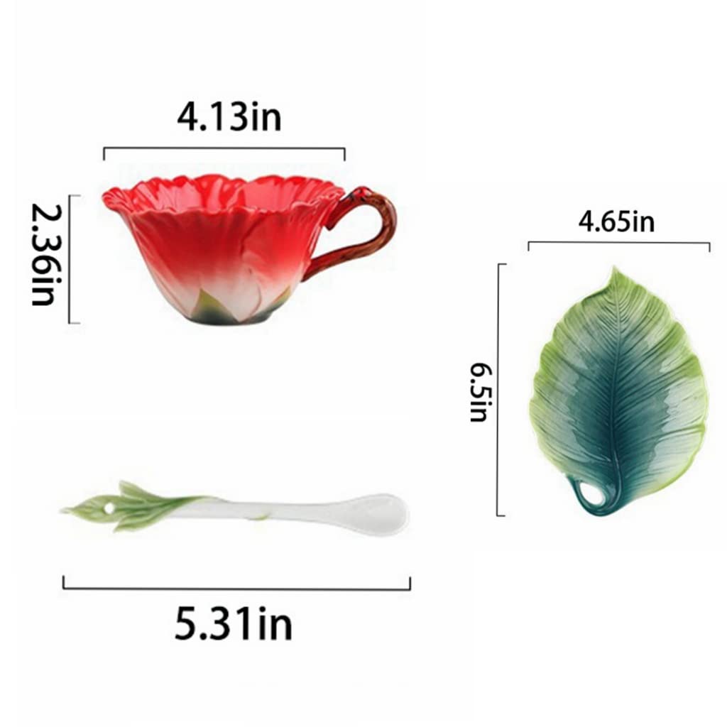 Beddinginn Lot De Tasses à Thé Colorées Et Soucoupes, Motif Tournesol, Tasse à Café Et Soucoupe Avec Cuillère, Service à Thé Fabriqué à La Main En Porcelaine (1 X 177 Ml