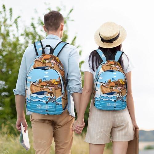 Travel Laptop Backpack - Animals on Noah's Ark Floating Computer Canvas Backpack Bag with Adjustable Straps4