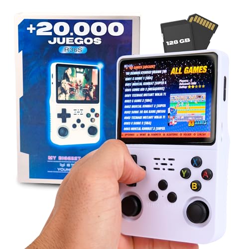 Consola Retro Portátil R36S – 20.000 Juegos Preinstalados, Pantalla IPS 3.5”, 128GB, Mini Consola Retro Portátil, Emulador Consola Retro Multijuegos – Consola de Videojuegos Blanco