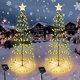 Outdoor Christmas Decorations, 2 Pack 29'' Spiral Solar Christmas Tree Lights, 8 Modes Solar Pathway Lights, Waterpoof Light up Prelit Xmas Tree for Garden Patio Yard Walkway Driveway（Warm White）