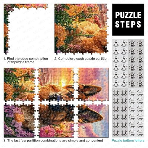 Puzle de alta calidad de 1000 piezas para adultos, diseño de perro y flores de 70x50 cm 5