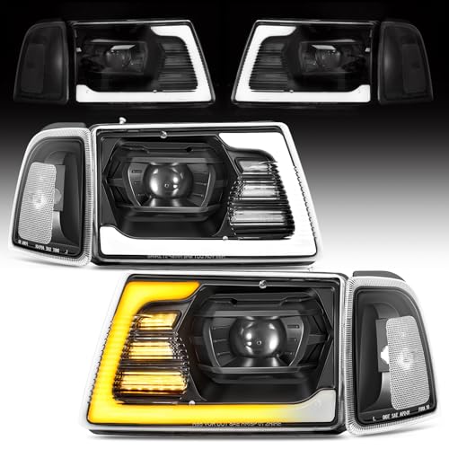 ELH 500% Brighter LED Projector Headlight Assembly Compatible With 2001-2011 01-11 Ford Ranger w/LED Sequential Daytime Running Lights Black Housing Clear Reflector