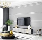 Modern 3D Geometric Lines Wallpaper, Nordic Style Luxury Wall Covering, Non-Woven Peel and Stick, Living Room Background (ZN8810 Silver-Grey 9 M)
