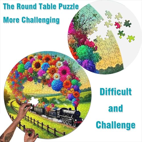 Puzzle de 1000 piezas redondo con diseño de tren de vapor, ideal para decorar tu salón 2