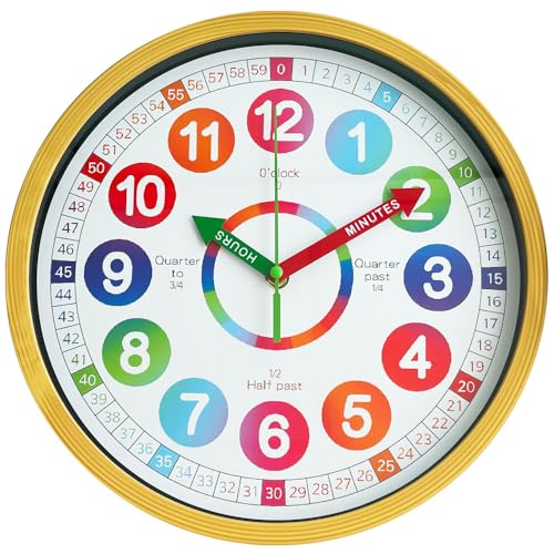 Park Madison 12 Inch Kids Learning Clock - Silent, Non-Ticking, Teaches Analog Time - Ideal for Bedrooms, Classrooms, Gifting
