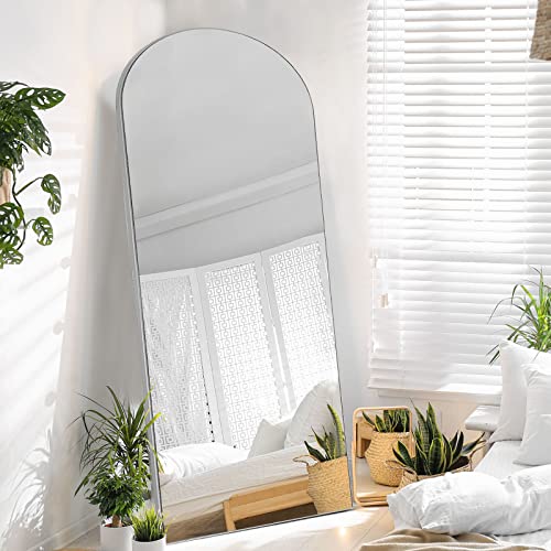 PexFix Arched Full Length Mirror,Floor Body Mirror with Stand,Full Length Wall Mirror with Wood Frame,Dressing Mirror for Bedroom,Silver,64''×21‘’ (USAM019)