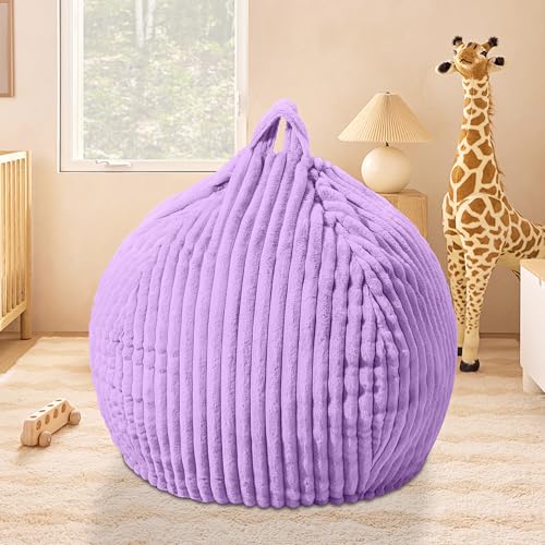 Image of HABUTWAY 2FT Bean Bag Chair, 2' Bean Bag Chairs with Memory Foam Filled, Small Comfy Beanbag Chair with Stripe Plush Cover for Living Room Bedroom Dorm,Purple