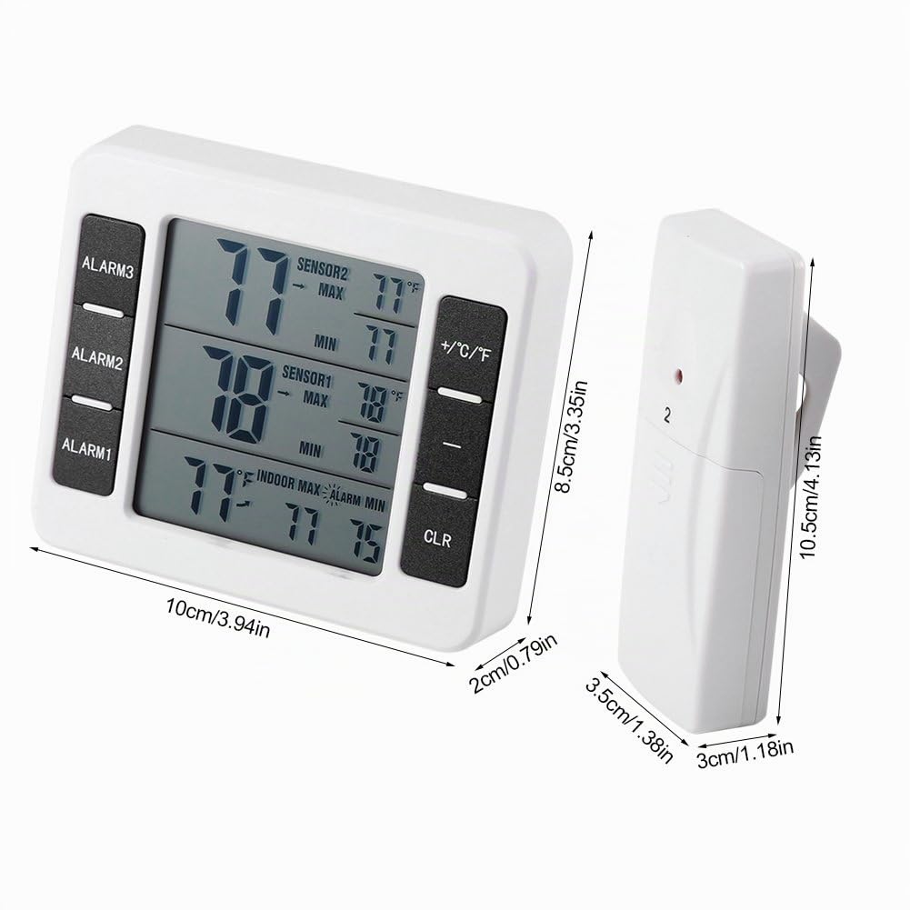 Wlan Thermometer, Kühlschrank Alarm Drahtloses digitales akustisches Alarmkühlschrankthermometer Kuhlschrankthermometer mit 2PCS-Sensor-Min/Max-Anzeige